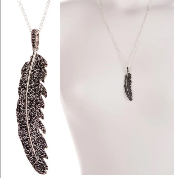 adornia Jewelry - NEW Adornia Sterling Silver Aria Feather Black Spinel Pendant necklace